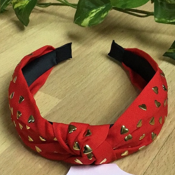 Anthro Gold Heart Studded Red Headband - Picture 13 of 16